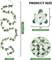 66 Ft Artificial Flower Garland, 8 Pcs Hanging Fake Rose Vines Silk White