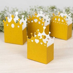 20 Gold Glitter Princess Crown Paper Favor Boxes Party Events Home Decorations