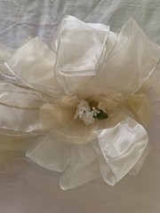 10 Large Wedding Pew Bows White Gold Satin Tulle Pearl Beads Church Aisle Decor