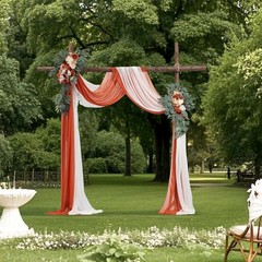 Uimoso Orange Floral Wedding Arch Kit with Two Flower Arrangements and Drapes