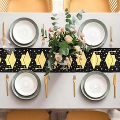 Graduation Table Runner 12 x 108 Inch Grad Cap Satin Table Runner Black