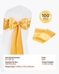 100pcs 7×108 inch gold satin chair sashes wedding banquet bow decoration