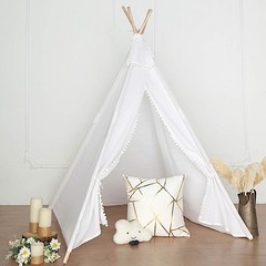 White Kids Teepee Play Tent with Window Indoor Outdoor Playhouse Playroom Home