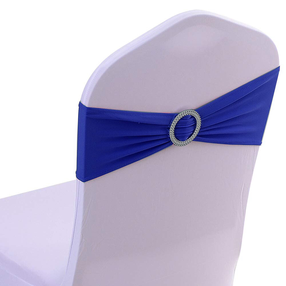 100 Spandex Stretch Chair Cover Sash Bows Wedding Party (Royal Blue) ~ FREE SHIP