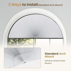 Grandekor 2 Pack No Drill Arch Window Shades 48″ Wx24 H Blackout Cordless Hon…