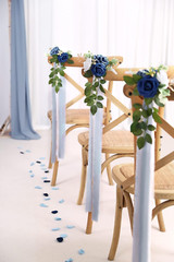 Elegant Blue Pew Flowers Set for Wedding Aisle Decorations – 10 Pack