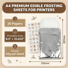 Edible Frosting Sheets A4 (30 Pack) with Stickers– Printable Icing Paper for Cak
