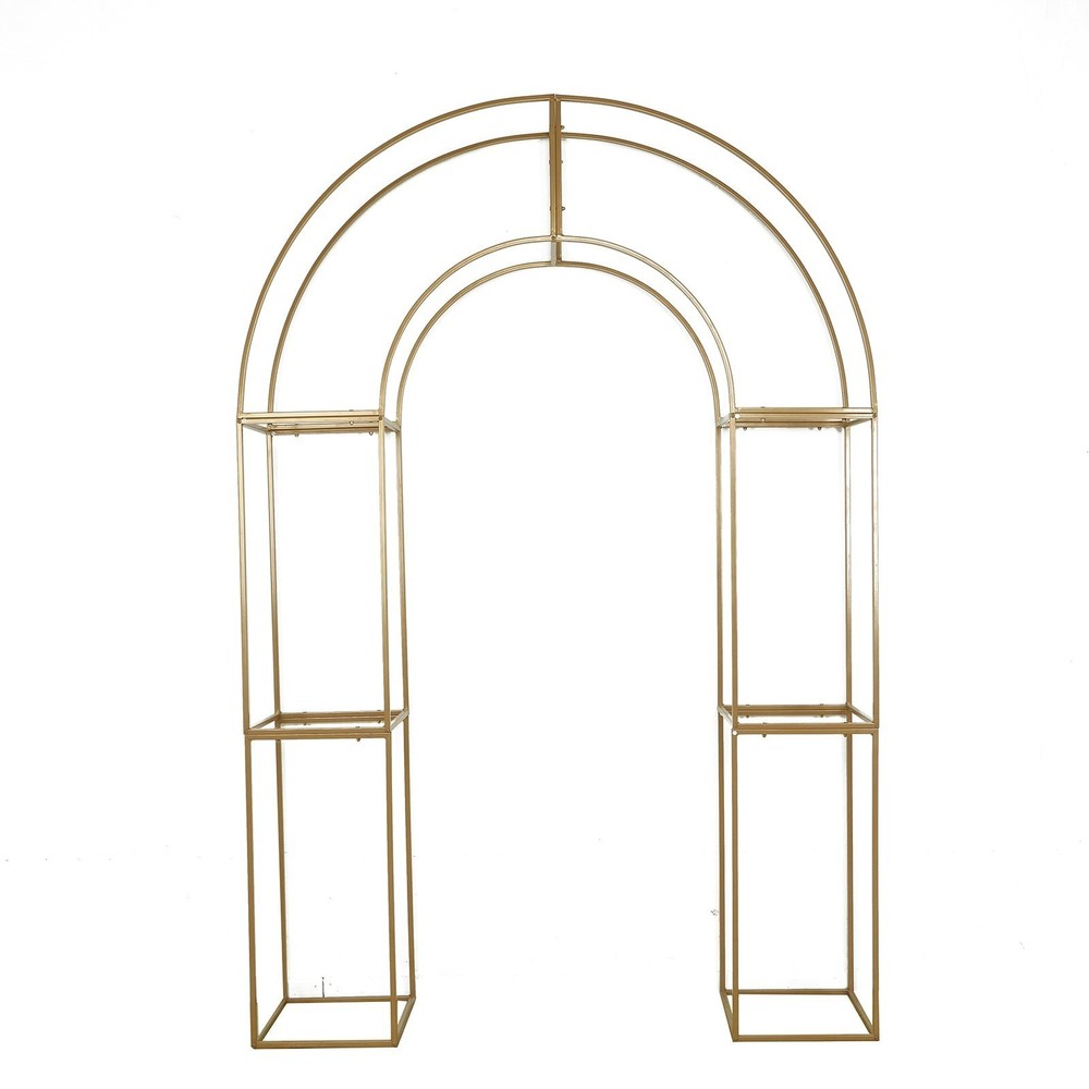 3D Gold Metal Wedding Arch Backdrop Stand with Round Top Wedding Events Party