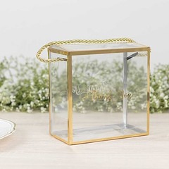 25 Gold Clear PVC Favor Boxes with Rope Handles and Thank You Print Wedding