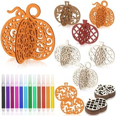 MotiMind 60 Pcs Fall Crafts Set 48 Pcs Wooden Pumpkin to Paint for Thanksgivi…