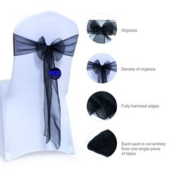 100 Black Organza Chair Sash Bow for Wedding Banquet Party Event Deco -Free Ship