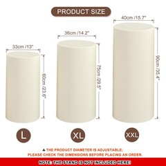 Set of 3 Cylinder Spandex Stand Covers, Beige, Elastic Fabric-Large