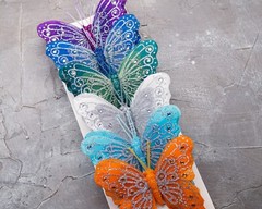 12PC 4″ Rainbow + Silver Glitter Feather Butterfly Craft DIY Wedding Cake Topper