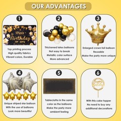 Gold and Black Birthday Decorations – Happy Banner, Balloons Arch Garland for…