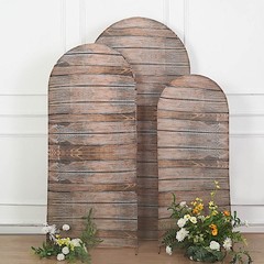 3 Spandex Fitted Round Top Arch Backdrop STAND COVERS Set Wooden Design Party