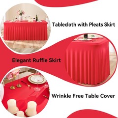 6 Pack Red Spandex Tablecloth 6ft with Skirt,Wrinkle Free High Stretch Fitted…
