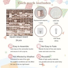 Shimmer Wall Backdrop-24 Packs Rose Gold Panels Square Sequin Backdrop for Party