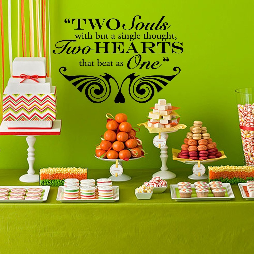 Two Hearts that Beat as One Wedding Wall Decor Vinyl Sticker Decal 40″h x 56″w