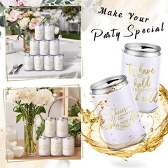 Qinyoung 50 Pieces White Wedding Can Cooler Sleeves Bulk Engagement Party Fav…
