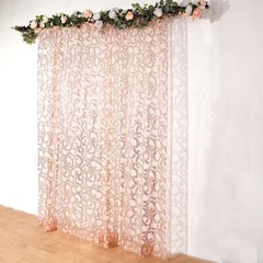8×8 feet Embroidered Leaves Sequined Tulle Backdrop Curtain Panel Party Events