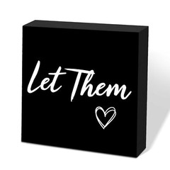 Let Them Wooden Sign, Mental Health Quote Farmhouse Wood Box Sign 5 X 5″, Let…