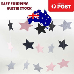 2x 2m 5.4cm BLACK PINK SILVER Stars Garland Decorations Birthday Wedding Party