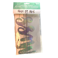 Silver Foil Letter Banner “Miss To Mrs” Bachelorette 1.75″x.41 letters/ 9ft cord