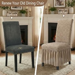 Dining Chair Covers with Ruffled Skirt, Parson Chair Slipcovers PCS | 4 Khaki
