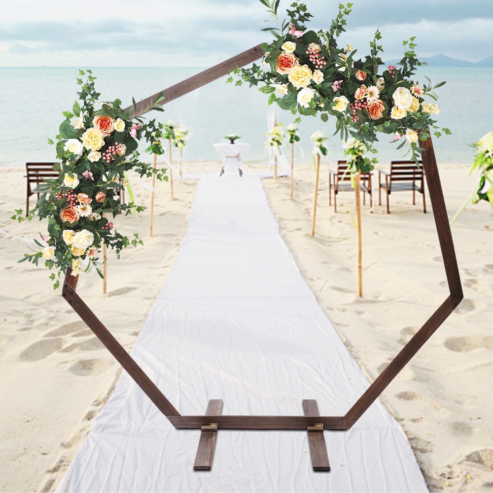 Heptagonal Wooden Wedding Arch Flower Frame Backdrop Stand Venue Arbor Birthday