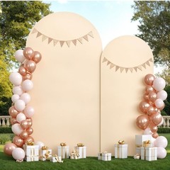 2 Set Champagne Arch Backdrop – 6.6FT, 5FT Spandex Fitted Wedding Arch Stand…