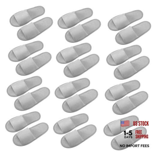 12 Pairs House Slippers for Guests Disposable Open Toe Spa Medium Light Gray