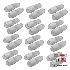 12 Pairs House Slippers for Guests Disposable Open Toe Spa Medium Light Gray