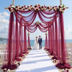 4 Panels Wedding Arch Draping Fabric 30″ x W(30″) x H(19ft), 4 Panels Burgundy