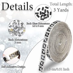 3 Yards Rhinestone Roll Sticker,Black Glass Diamond Ribbon for Style 02: Black