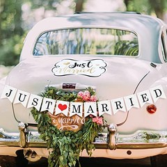 4 Sets Just Married Car Decorations Ornate Magnets 12 x 7.5, Wedding Day Car