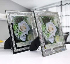 Crushed Diamond Wedding Mirror Photo Frame, Crystal Silver Glass Picture Fram…