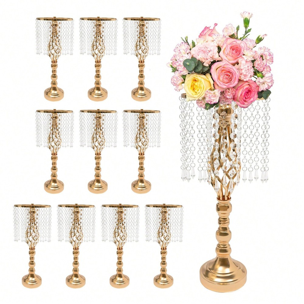 6/10 Pcs 19.3 Inch Crystal Flower Stand Iron Centerpiece For Wedding Reception