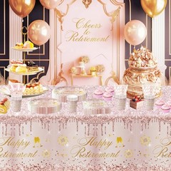 Retirement Decorations for Women Tablecloth – Disposable Rose Gold Happy Reti…