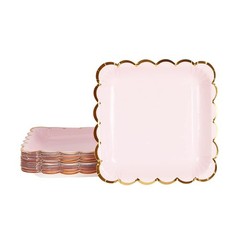 Geeklife Pink Disposable Paper Party Plates Bulk, 7 Inch Metallic Gold Paper …
