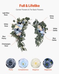 Artificial Wedding Arch Flowers Kit Blue With 2 Pcs Flowers 2 Pcs Drapes