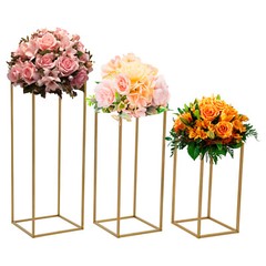 12-Piece Gold Metal Flower Stands – Rectangular Wedding Centerpiece (80/60/40cm)