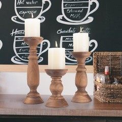 Rustic Wooden Pillar Candle Holders Set of 3, 12” 9” 6” Farmhouse Wood Can…