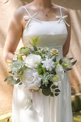 Wedding Bouquet 11 Inch White Artificial Rose Eucalyptus Bridesmaid Keepsake