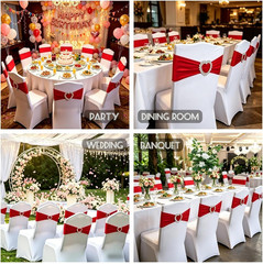 100PCS Spandex Stretch Red Chair Sashes Bows Universal Elastic Chair Cover Bands