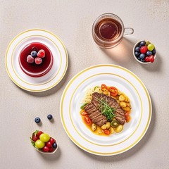 Zcaukya 100PCS Gold Plastic Plates, Disposable Plastic Dishes with Gold Rim i…
