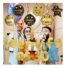 Funny Birthday Banner Gold Glitter, I Identify As 30 Banner