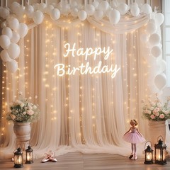 10×10ft Champagne Tulle Backdrop Curtain with Lights String for Parites, Sh