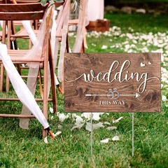 Wedding Direction Signs – 3 Pack Double-Sided Arrow Yard Signs with Metal Stakes