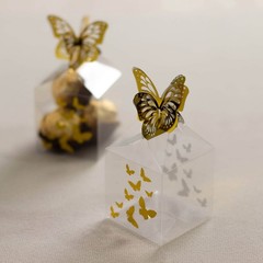 25 Clear Plastic Square Candy Gift Boxes Gold Butterfly Top Party Decorations