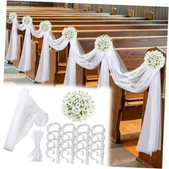 34 Pcs Church Pew Wedding Decorations Fabric Tulle Silk Flower Pew Clips White